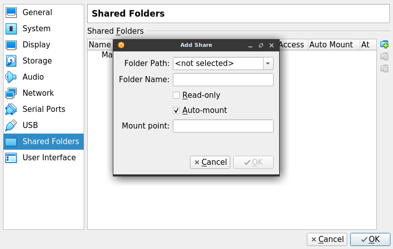 Shared folder settings